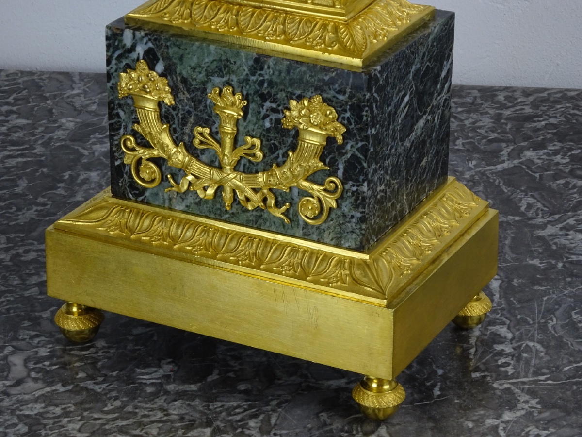Rabiat Frères - Empire-period Lyre Clock In Gilded Bronze And Sea Green Marble, Circa 1816-photo-3