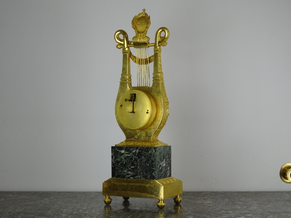 Rabiat Frères - Empire-period Lyre Clock In Gilded Bronze And Sea Green Marble, Circa 1816-photo-7