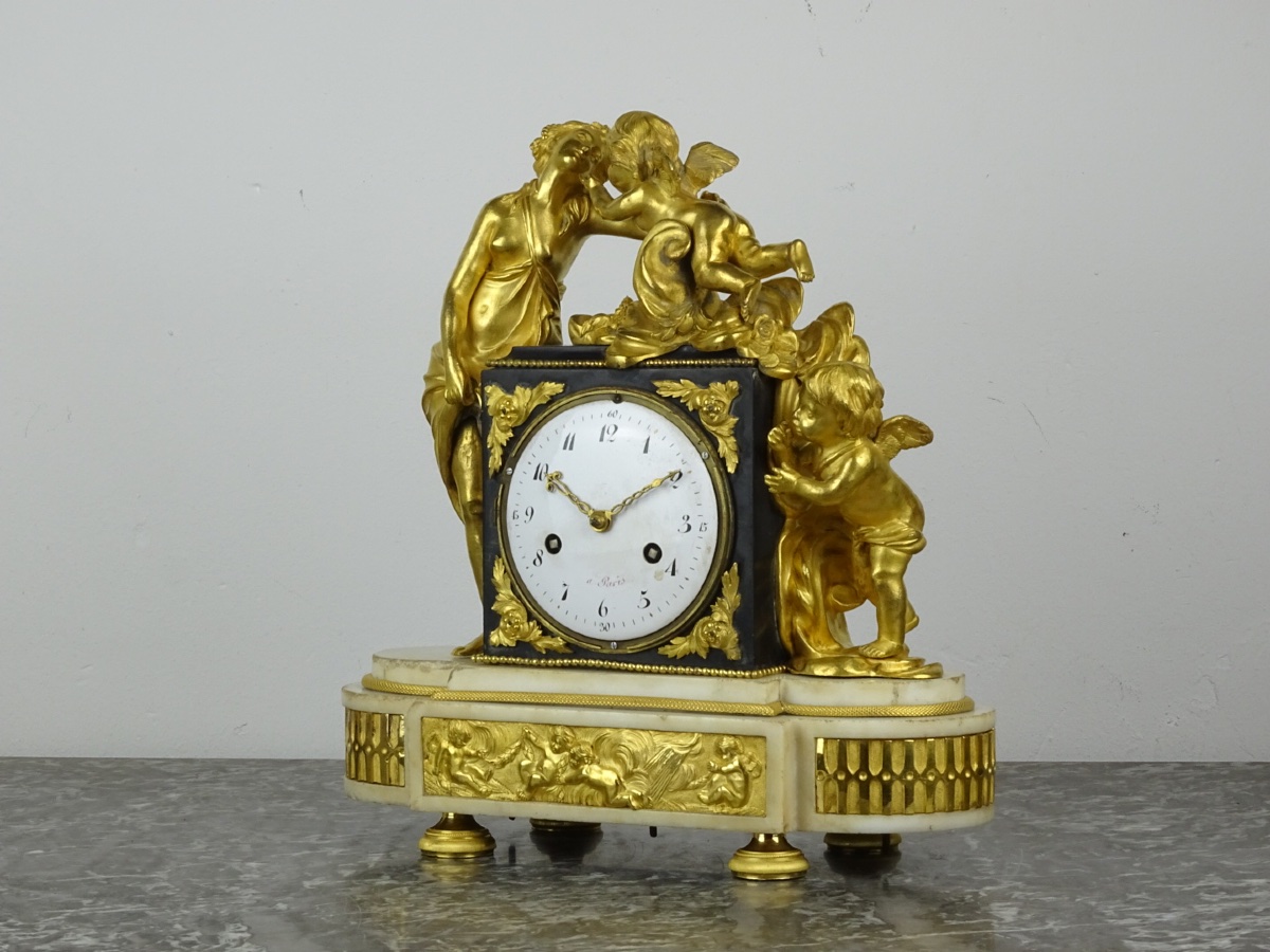 “venus And Love” Louis XVI-period Clock In Gilded Bronze And Marble—late 18th Century-photo-2