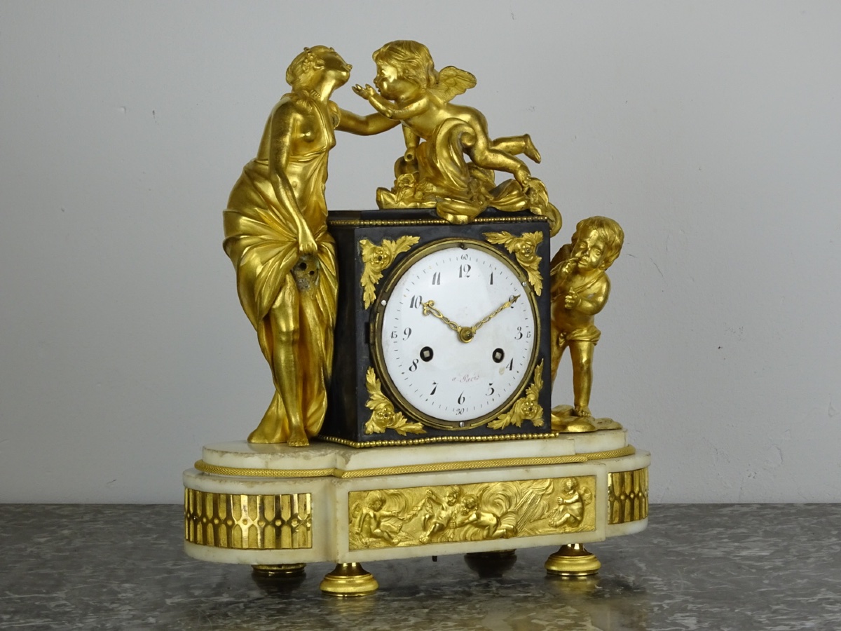 “venus And Love” Louis XVI-period Clock In Gilded Bronze And Marble—late 18th Century-photo-3