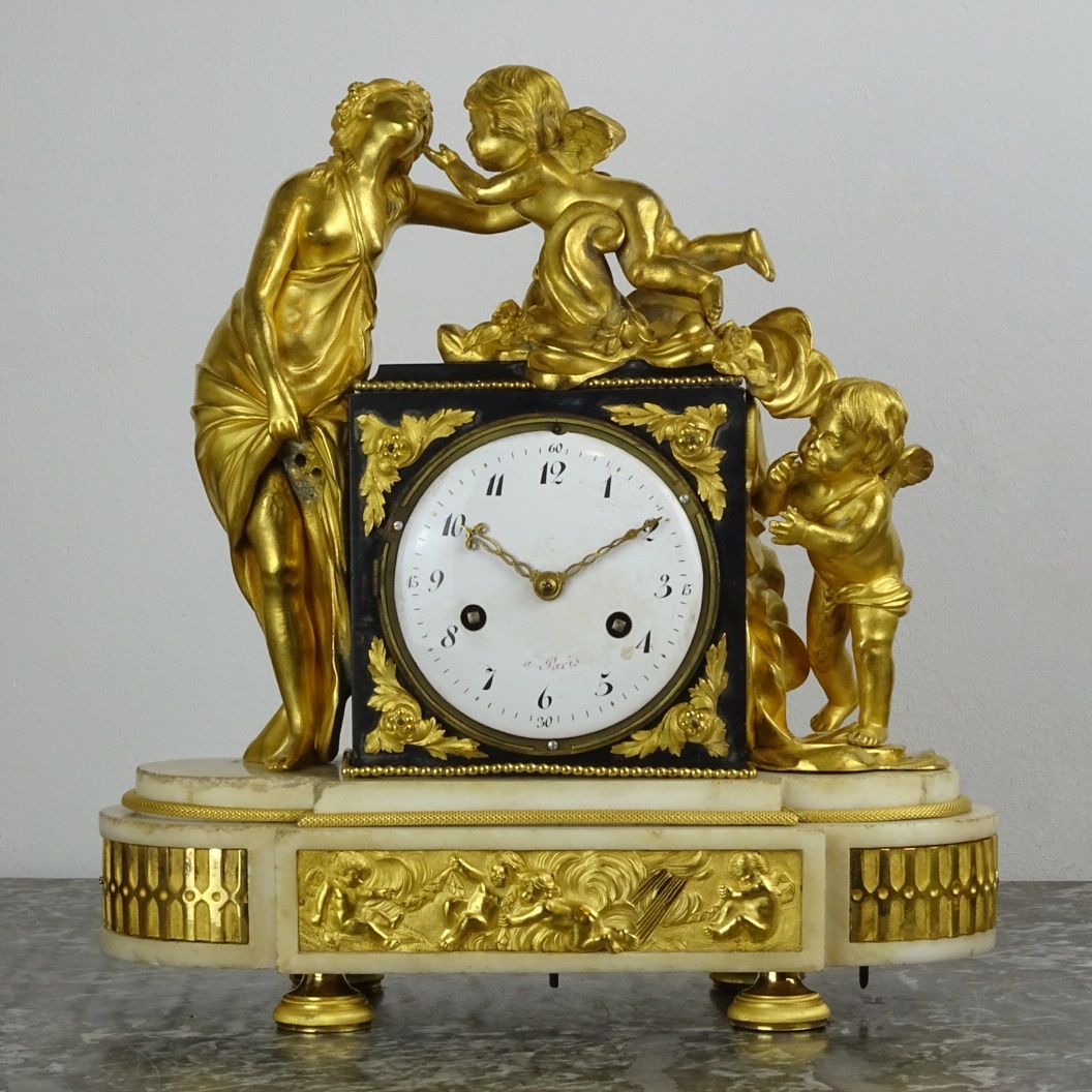 “venus And Love” Louis XVI-period Clock In Gilded Bronze And Marble—late 18th Century