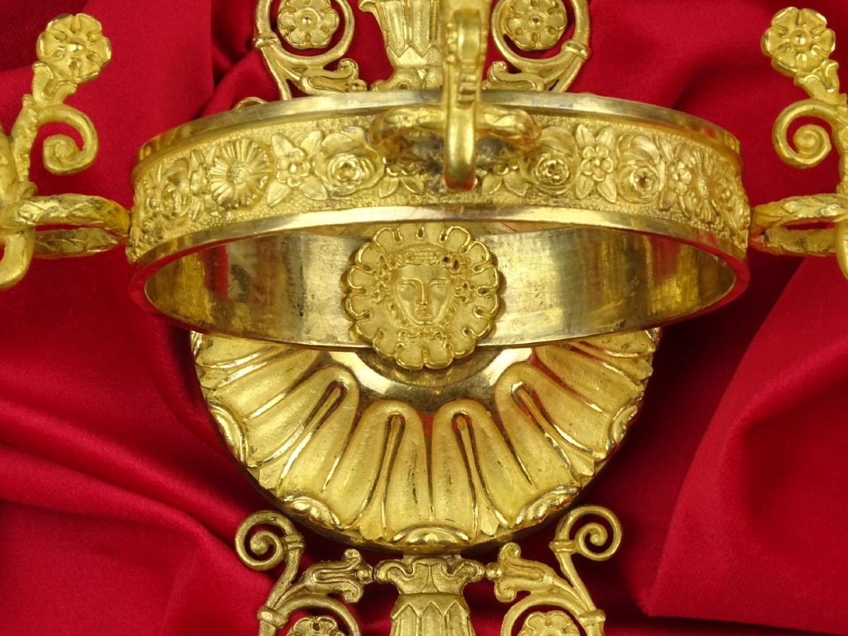Paire d’Appliques en Bronze Doré d’Époque Empire - 3 Bras de Lumière - Paris vers 1810-photo-3