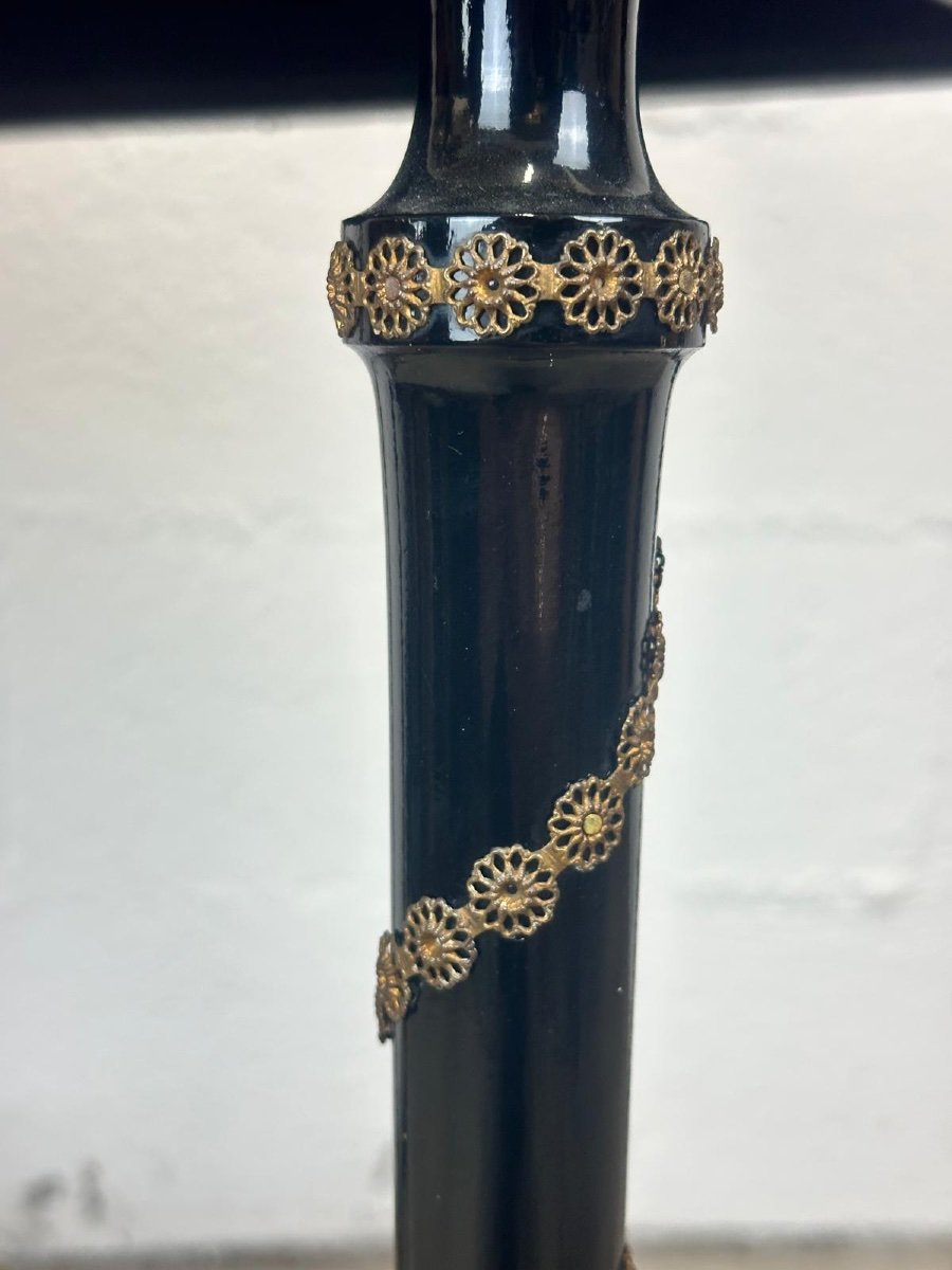 Central Planter And Its Base In Cloisonné Enamel, Blackened Wood And Gilded Bronze-photo-2