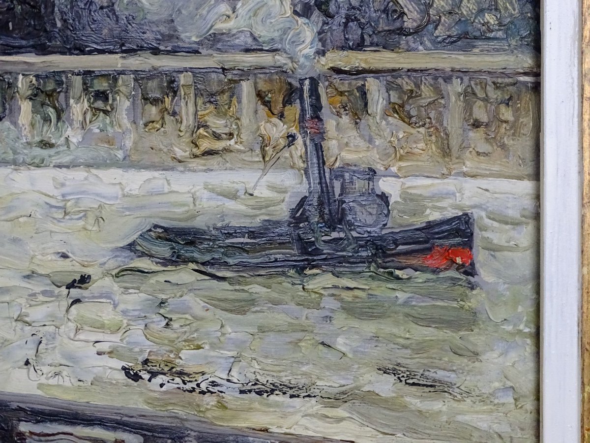 Frank Will - Grand Tableau, Huile sur Toile Représentant Notre Dame De Paris. -photo-4