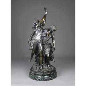 Clodion - Bacchanale - Spectacular Group In Bronze With Brown Patina