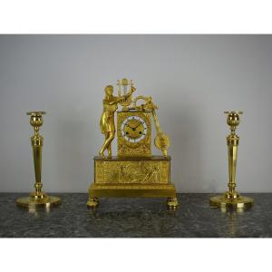 Gilded Bronze Clock - Empire Period - Myth Of Orpheus And Eurydice
