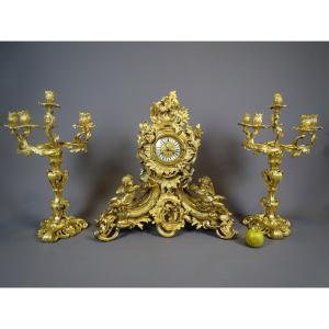 Spectacular Napoleon III Gilt Bronze Fireplace Surround