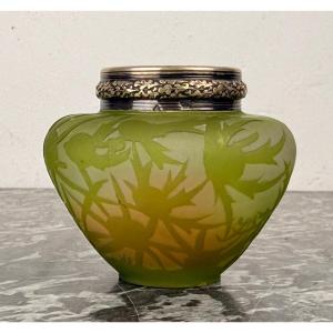 émile Gallé – Nancy – Small Multi-layered Glass Vase Decorated With Acid-etched Thistles