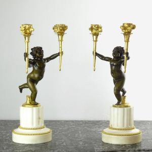 André-antoine Ravrio – Pair Of Candelabra With Zephyrs – Louis XVI Period, Late 18th Century