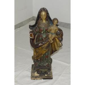18th Century - Madonna And Child In Period Polychrome Wood