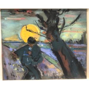 Henriette Deloras 1901-1941 Rare Pastel The Sower After Van Gogh