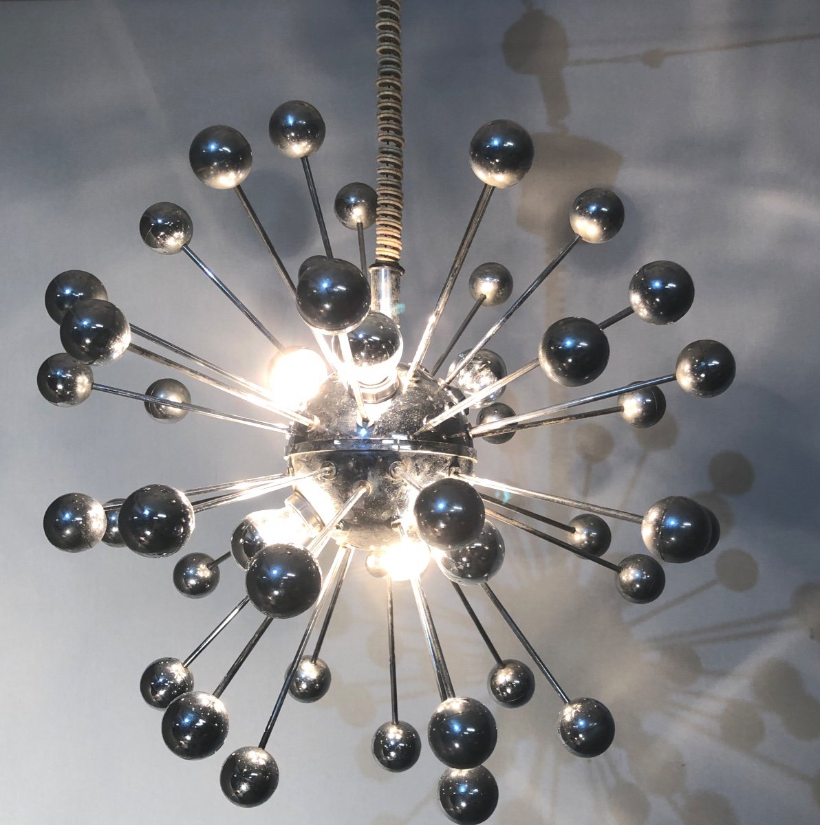 Spectaculaire LUSTRE SPOUTNIK 1970 à 6 lumières EN TBE Sputnik Pissenlit