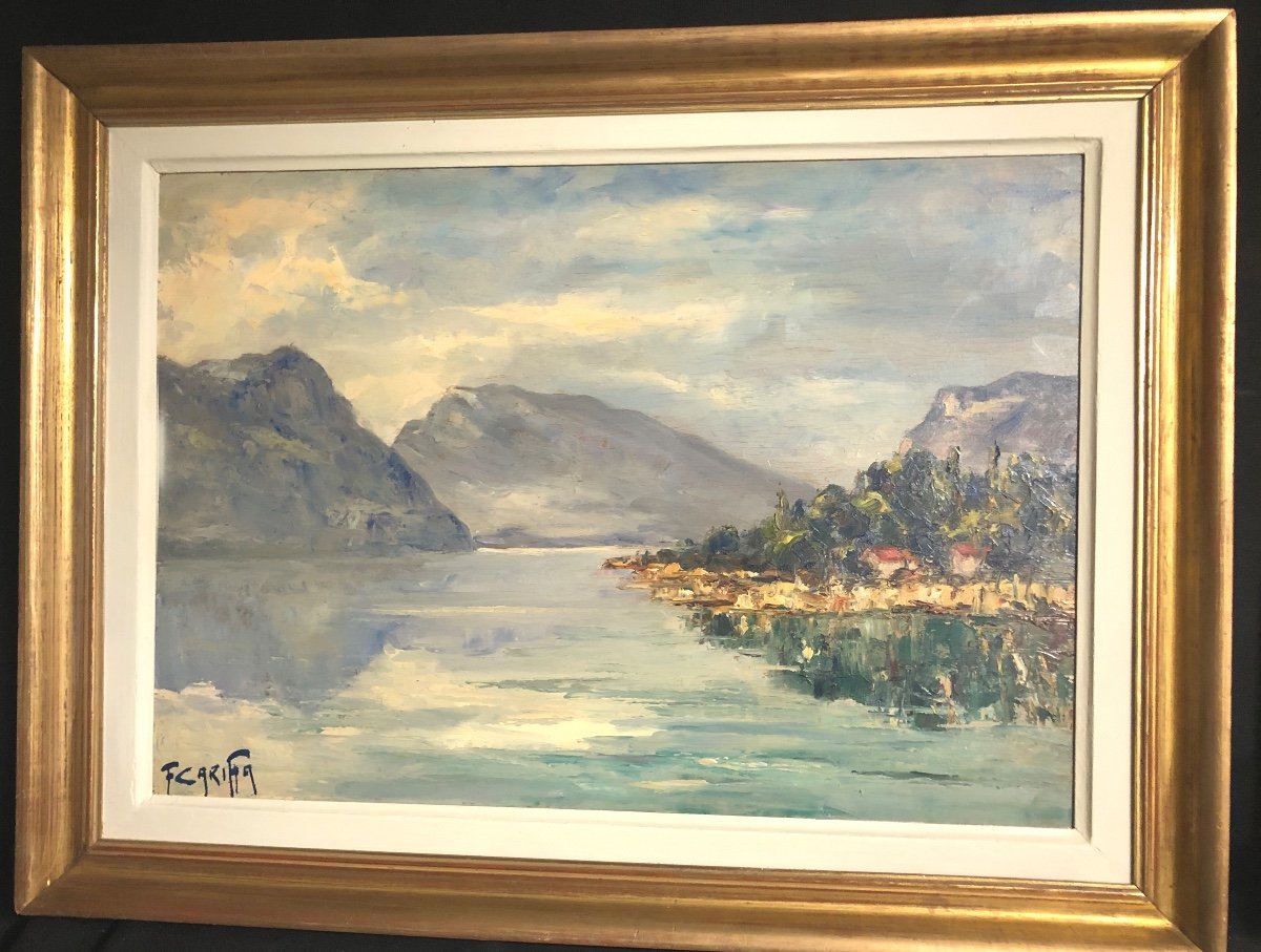 Francis CARIFFA 1890-1975 LAC DU BOURGET Grande huile Savoie-photo-2
