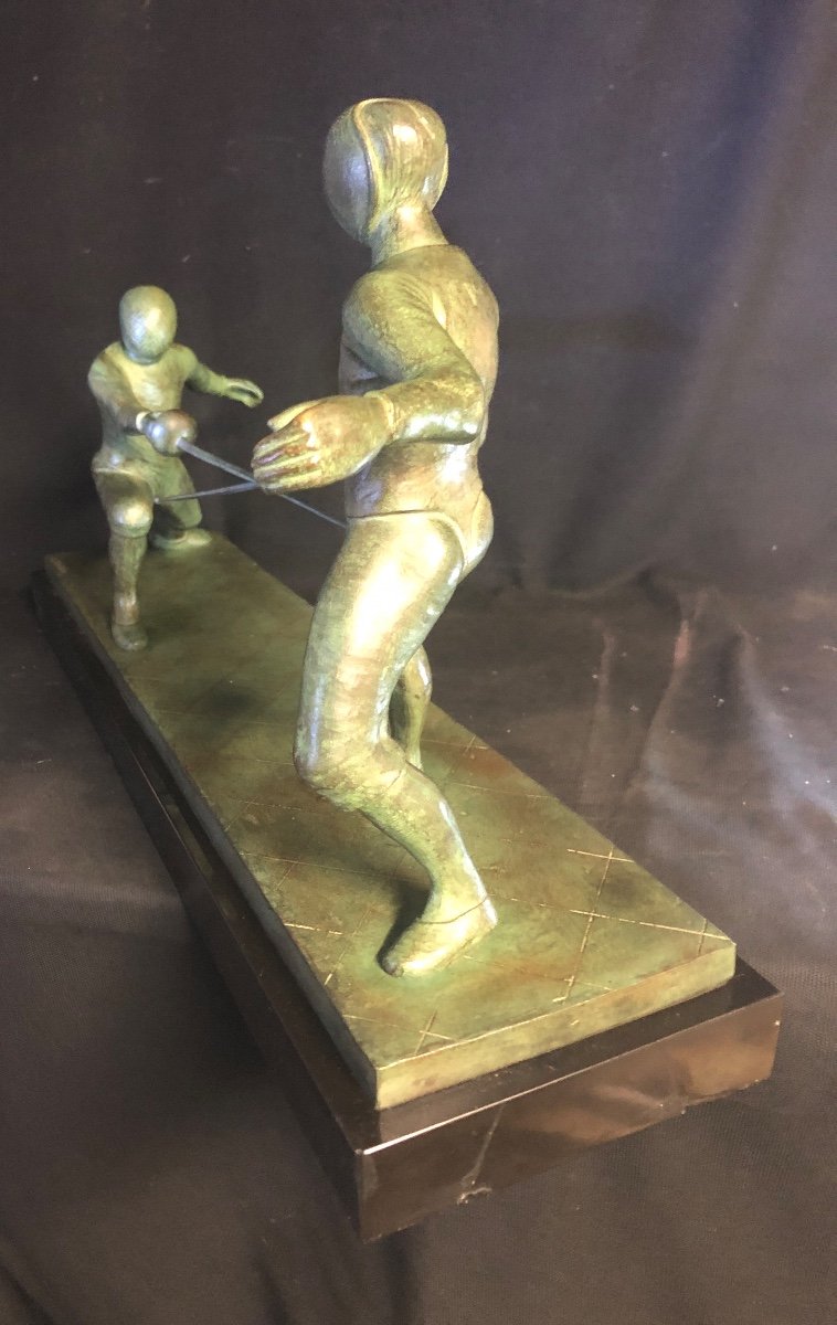E. MARDINI Fleurettistes IMPORTANT Bronze Art Deco 67 cm 23 Kgs Fleuret Escrime Escrimeur Sport-photo-5