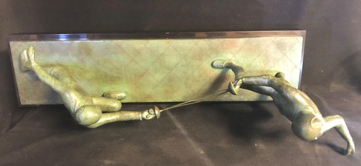 E. MARDINI Fleurettistes IMPORTANT Bronze Art Deco 67 cm 23 Kgs Fleuret Escrime Escrimeur Sport-photo-7