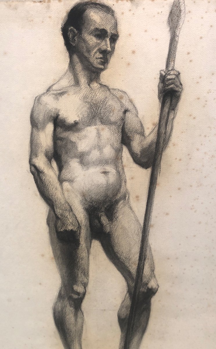 Large Nude Academy Of Man Nineteenth / Twentieth-photo-3