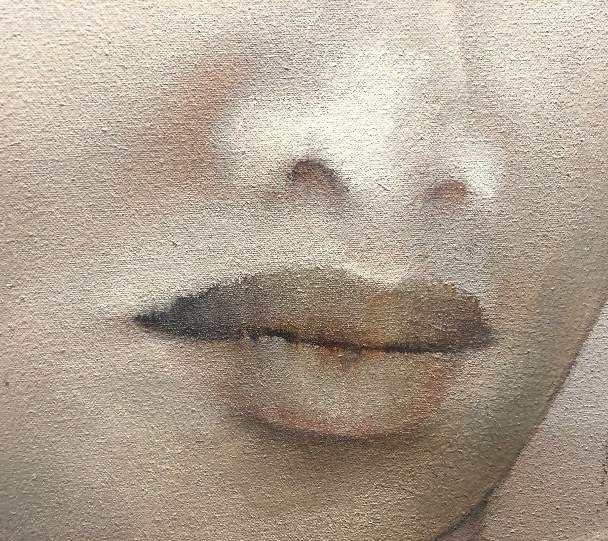 Guy PATRIER XXe Grande huile 81x116cm Jeune femme aux nattes Fond d’atelier 26-photo-5