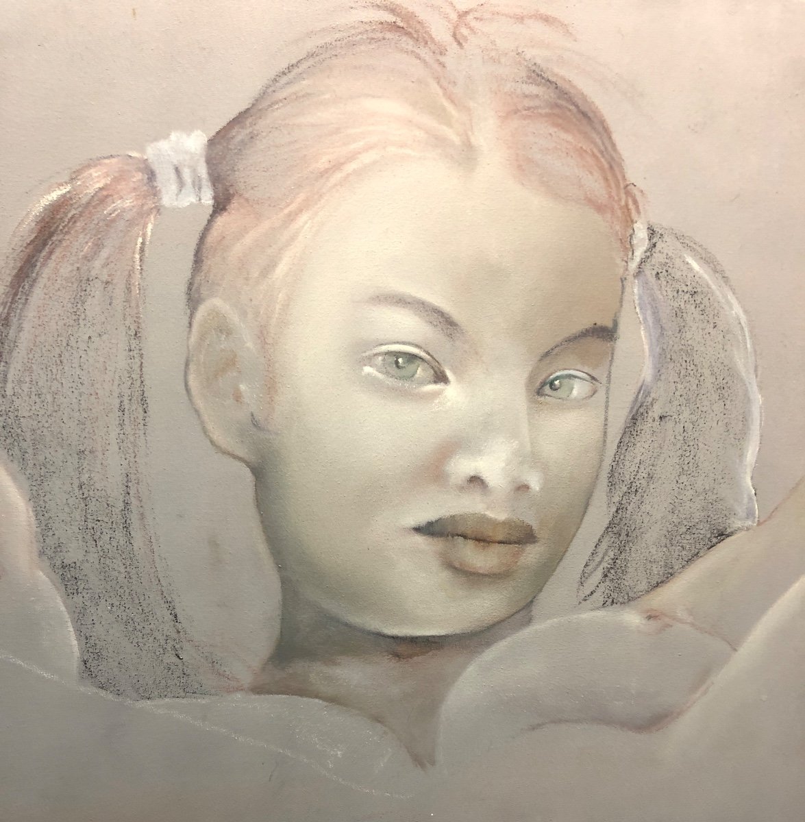 Guy PATRIER XXe Grande huile 81x116cm Jeune femme aux nattes Fond d’atelier 26-photo-6