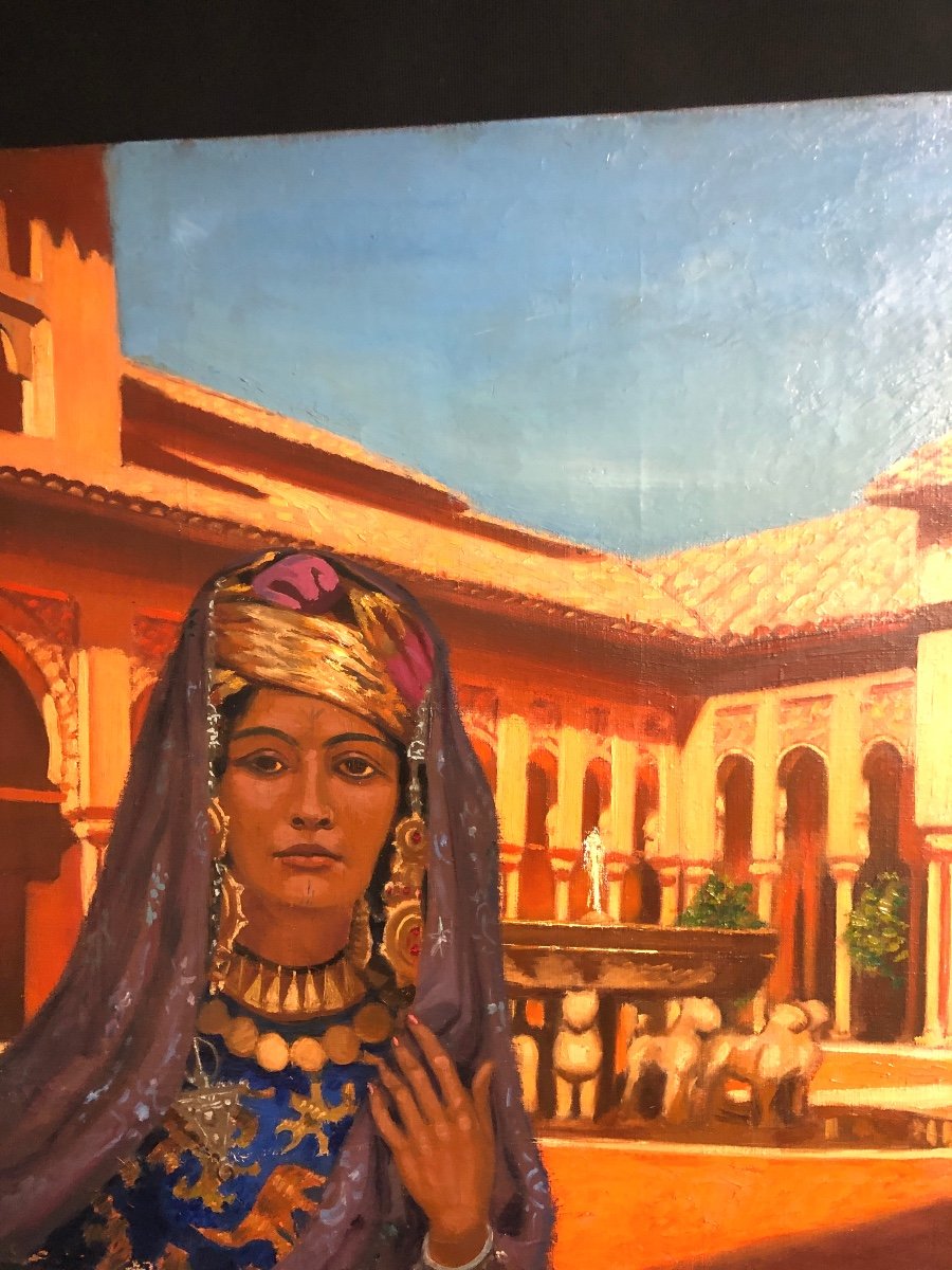 Pierre Christian Ganne 1902-1984 Large Oil Orientalist Alhambra Grenada Spain Morocco-photo-4