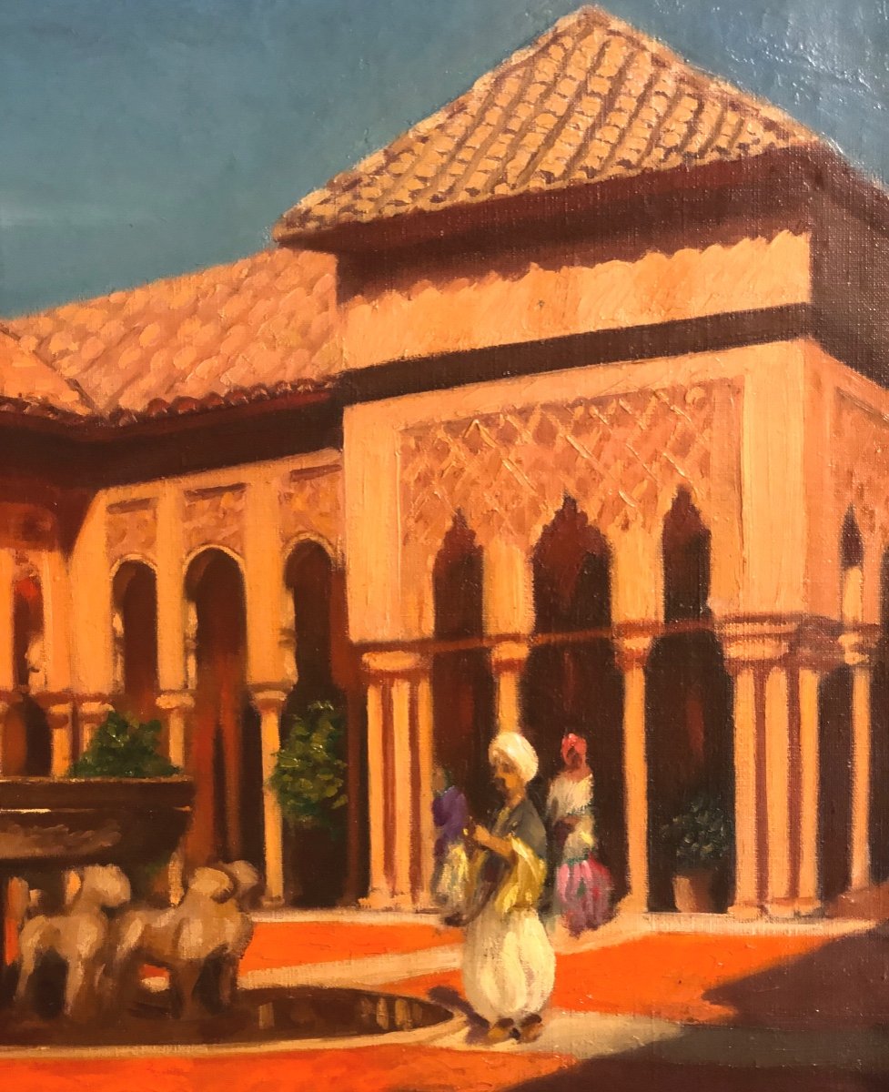 Pierre Christian Ganne 1902-1984 Large Oil Orientalist Alhambra Grenada Spain Morocco-photo-1