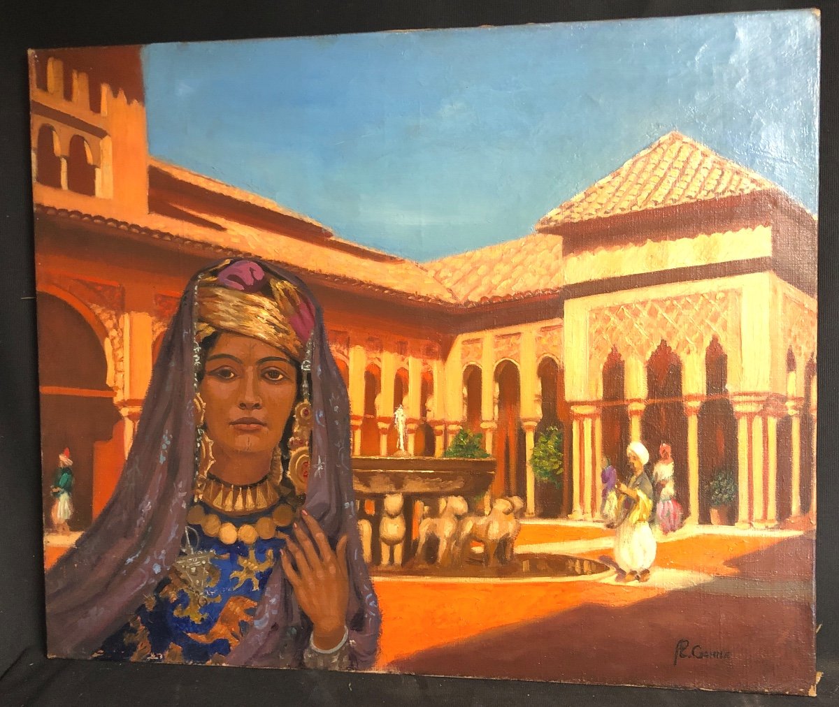 Pierre Christian Ganne 1902-1984 Large Oil Orientalist Alhambra Grenada Spain Morocco-photo-5