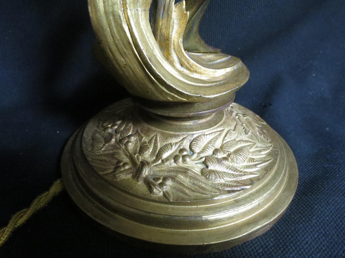 Rare Lampe Art Nouveau De Charles-emile Jonchery Femme Fleur En Bronze-photo-8