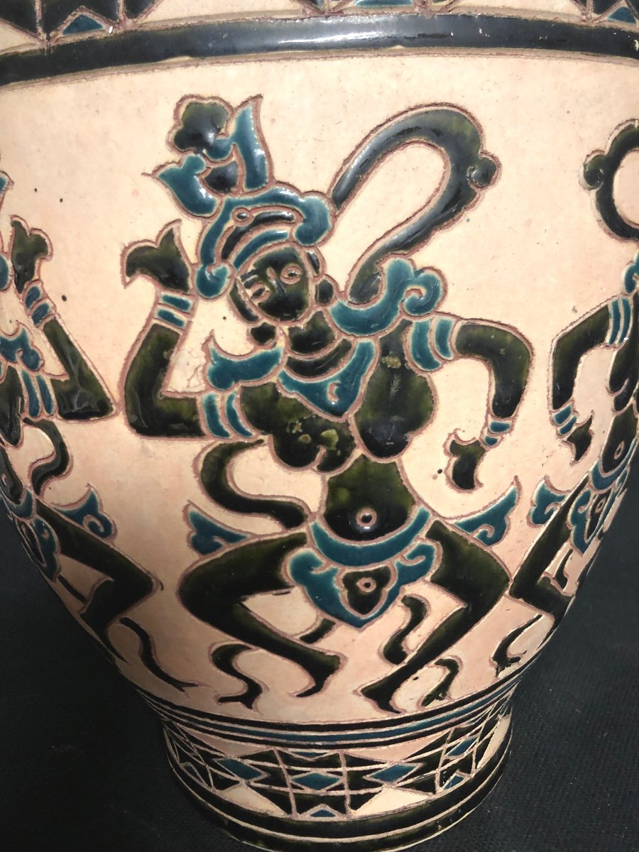 Bien Hoa Important Ancient Vietnam Vase With Dancer Decor Art Deco Indochina Binh Duong-photo-2