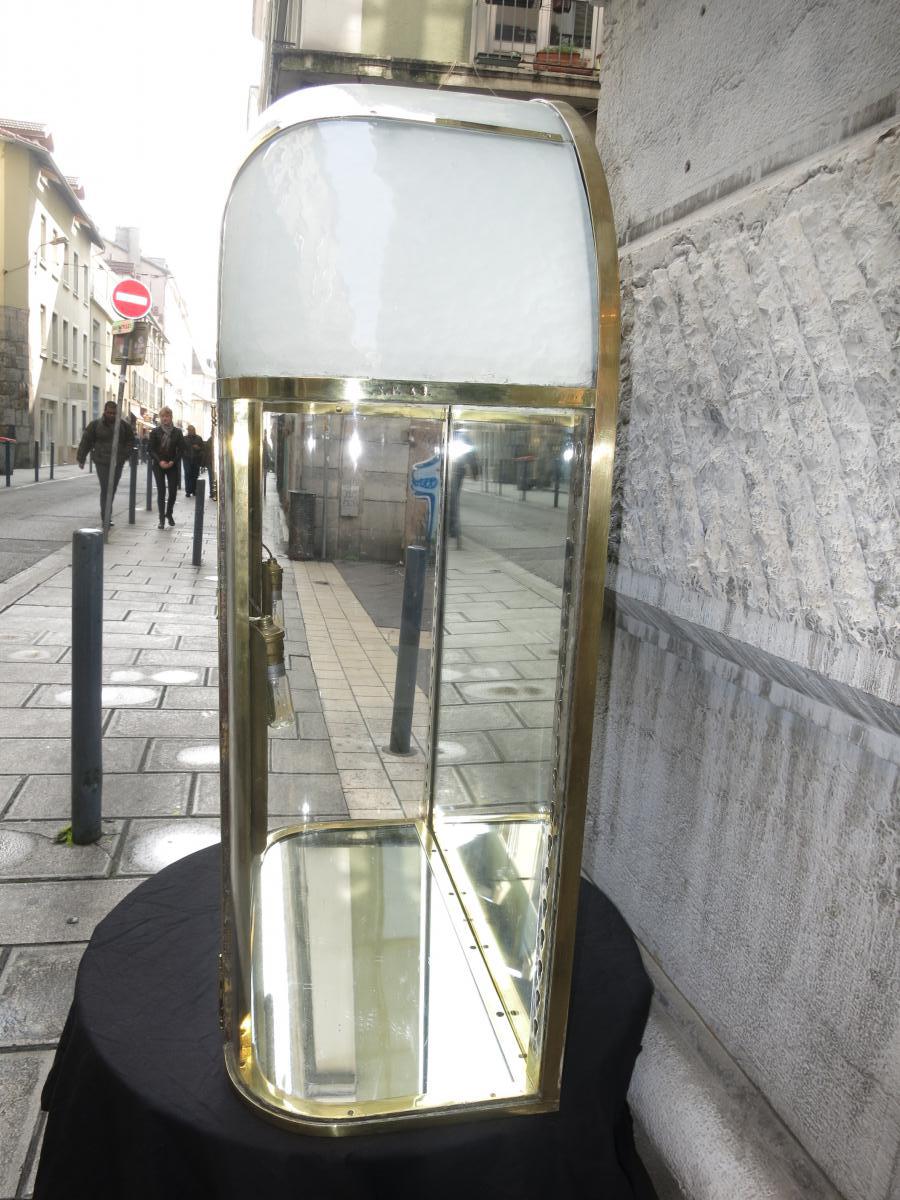 Rare Vitrine Galbée Siegel Art Deco En Laiton Eclairante H: 92 Cm En Tbe-photo-1