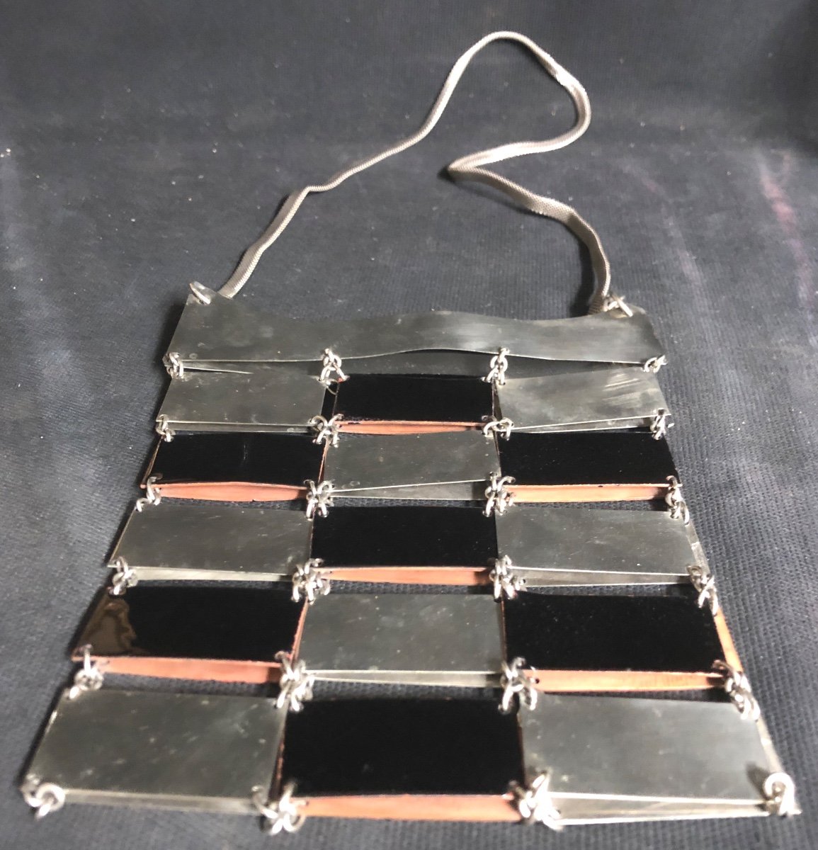 1970 Evening Handbag In Taste Of  Paco Rabanne In Silver Plated And Black Enameled Metal Plates