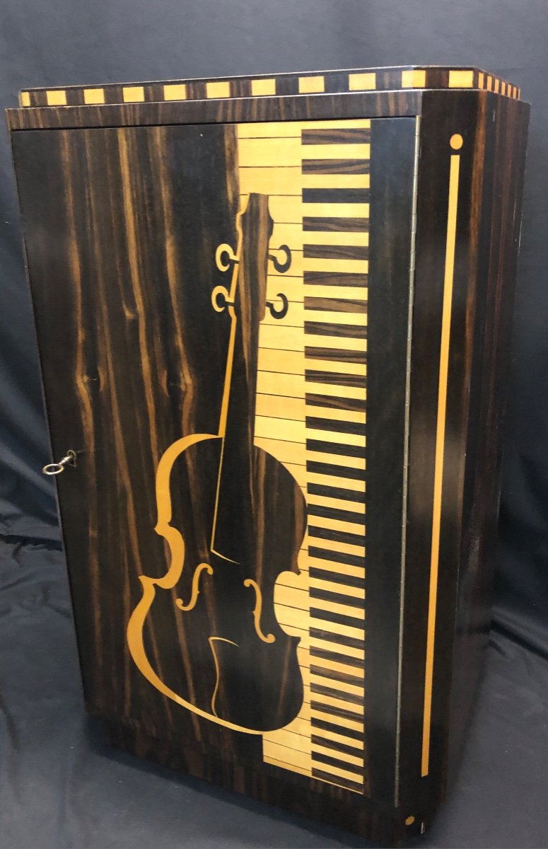 RARE Meuble de musique Art Deco Violon Alto et Piano en marqueterie Palissandre-photo-1