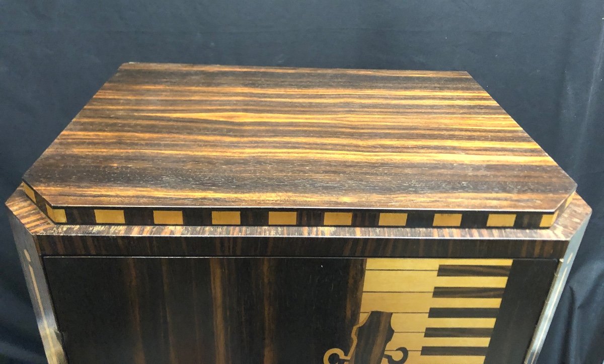 Rare Art Deco Violin Viola And Piano Music Cabinet In Marquetry-photo-3