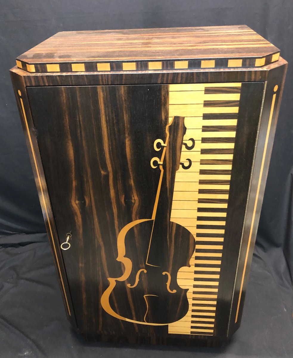 Rare Art Deco Violin Viola And Piano Music Cabinet In Marquetry