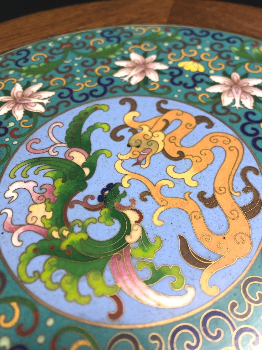 Chine Sellette plateau en émaux Cloisonnés dragon Chauve Souris table fin XIXe-photo-2