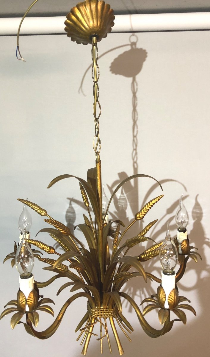 Lustre épi de blé Maison MASCA En Métal doré 1960 En très bon état gerbe-photo-2