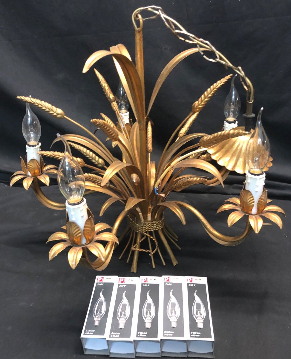 Lustre épi de blé Maison MASCA En Métal doré 1960 En très bon état gerbe-photo-3