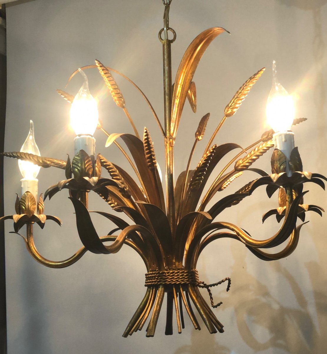 Lustre épi de blé Maison MASCA En Métal doré 1960 En très bon état gerbe-photo-4