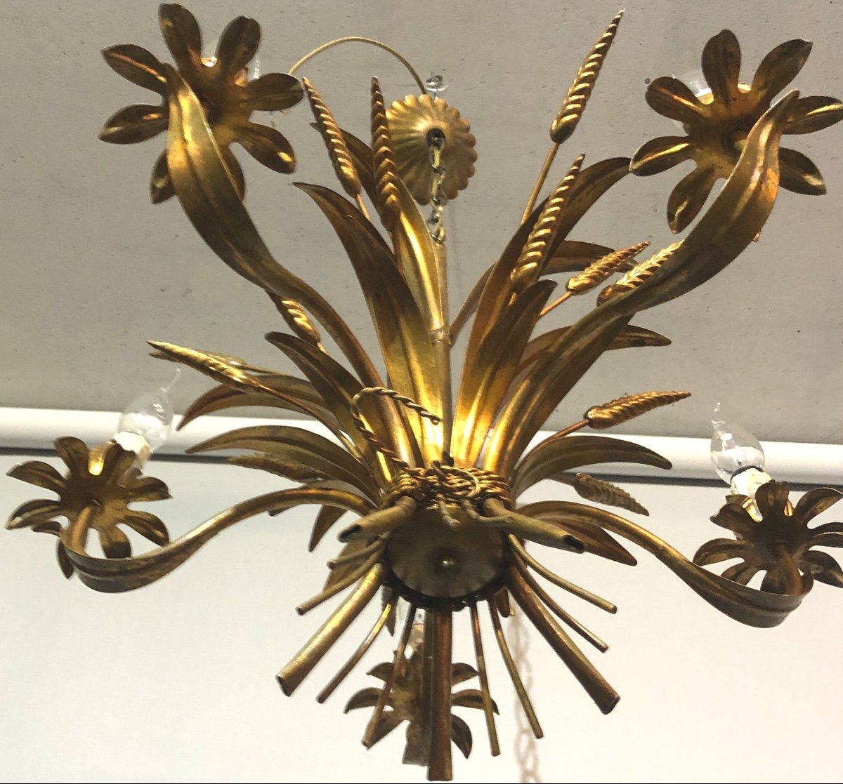Lustre épi de blé Maison MASCA En Métal doré 1960 En très bon état gerbe-photo-1