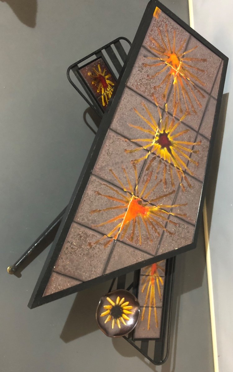 Rare Coffee Table La Roue Vallauris 1960 With Removable Trays In Very Good Condition-photo-3