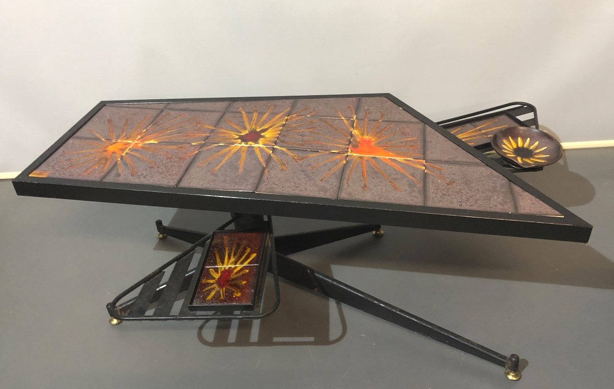 Rare Coffee Table La Roue Vallauris 1960 With Removable Trays In Very Good Condition