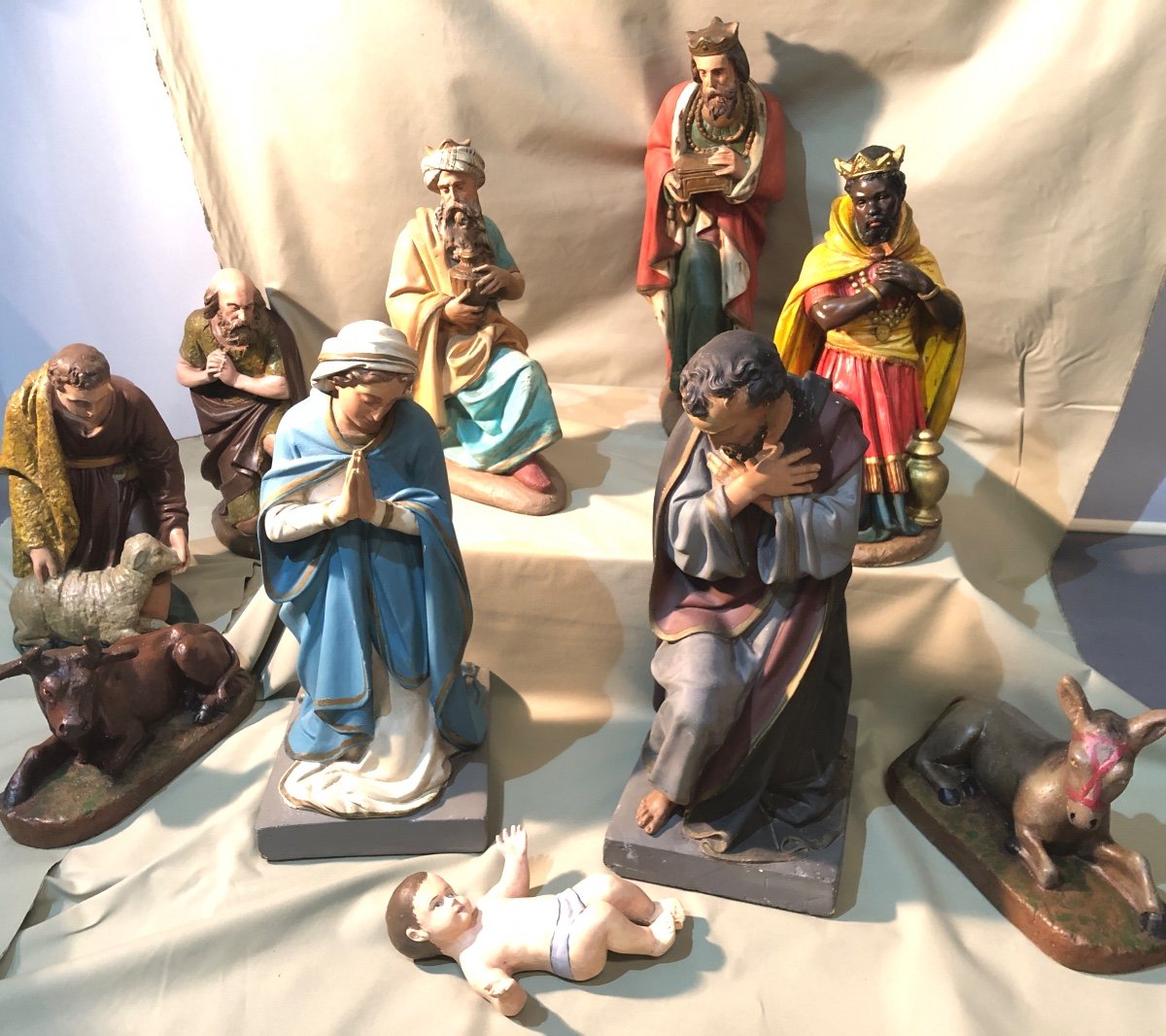 TRES GRANDE CRECHE D’EGLISE de Noel fin XIXe COMPLETE En Tres Bon Etat 