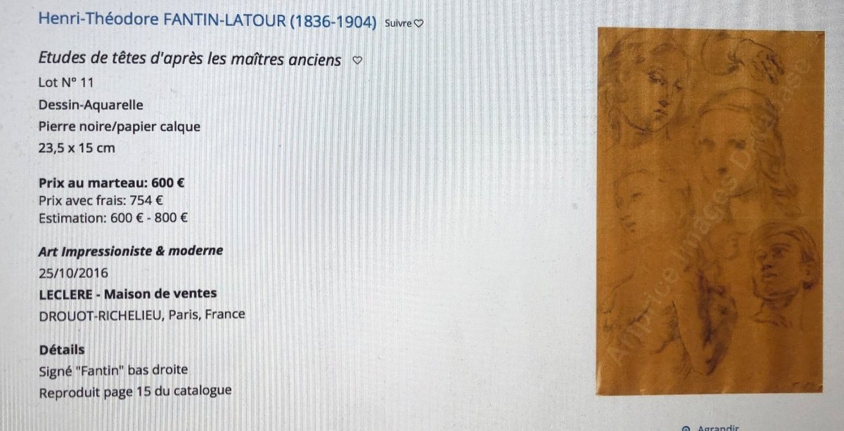 Henri FANTIN LATOUR 1836-1904 Dessin au Crayon 11 nus féminins Signé /1 -photo-4