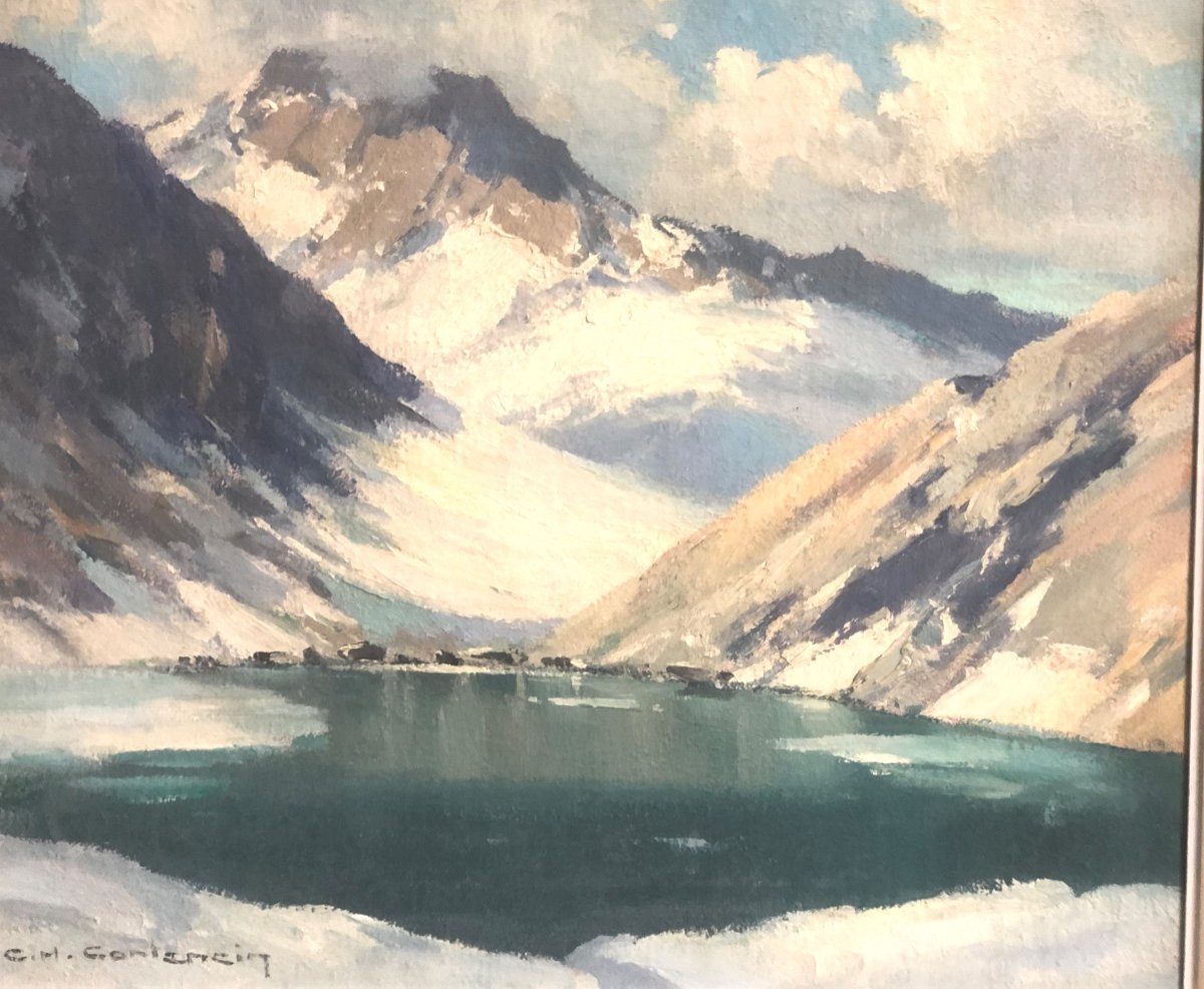 Charles Henri CONTENCIN 1898-1955 Huile Lac COTTEPENS 7 Laux Belledonne Alpes Grenoble-photo-2