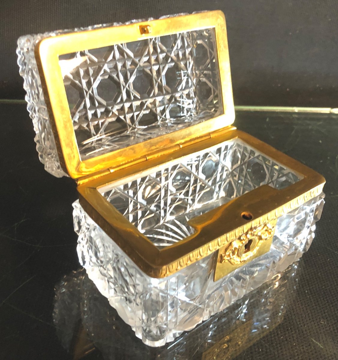 Coffret début XIXe Charles X en cristal Le Creusot et bronze EN TRES BON ETAT-photo-2