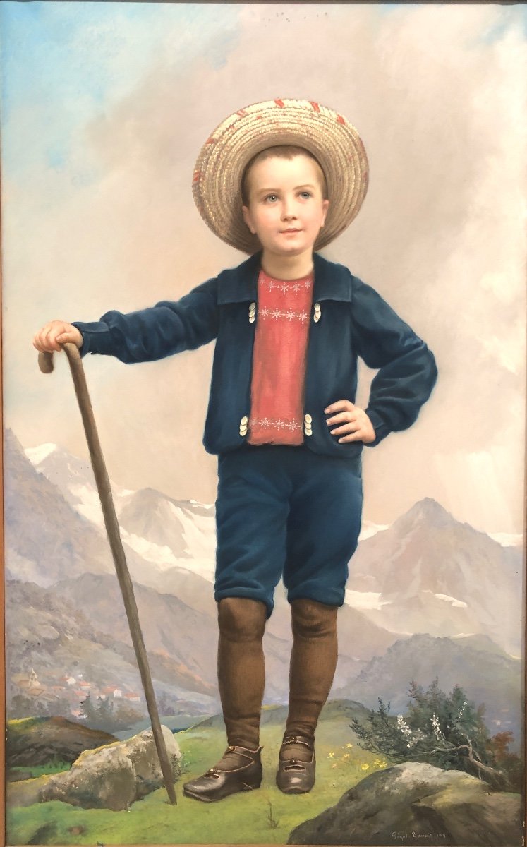 Bernard PEGOT 1830-1900 IMPORTANT Pastel Jeune Montagnard 139x90 Cm Montagne Alpes Armailli Toulouse-photo-2