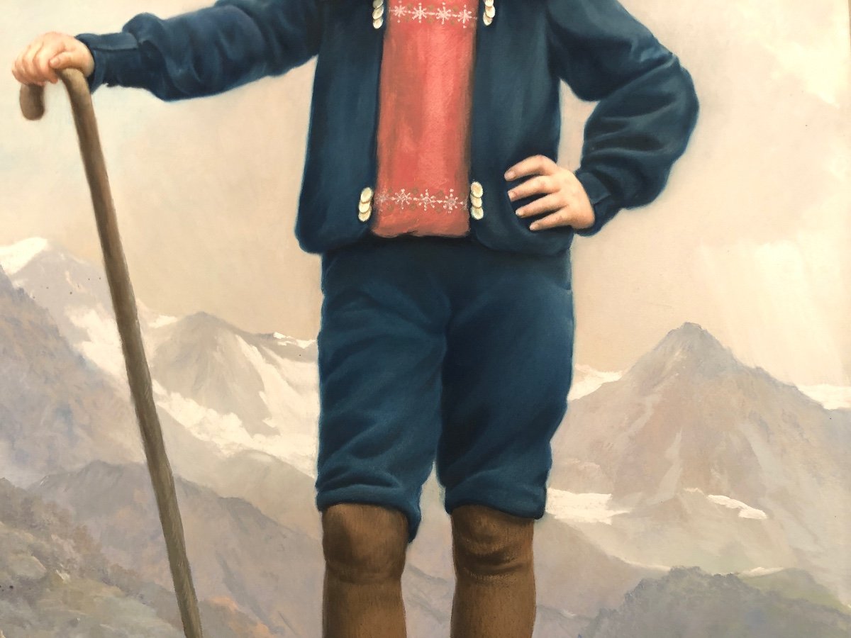 Bernard PEGOT 1830-1900 IMPORTANT Pastel Jeune Montagnard 139x90 Cm Montagne Alpes Armailli Toulouse-photo-3