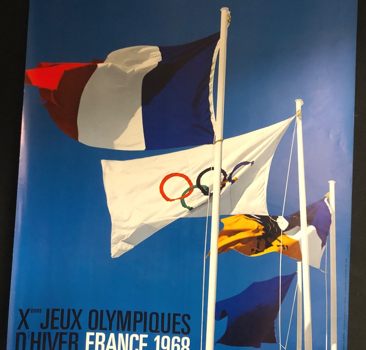 Affiche Originale 1968 JEUX OLYMPIQUES D'HIVER DE GRENOBLE Drapeaux Sport-photo-3