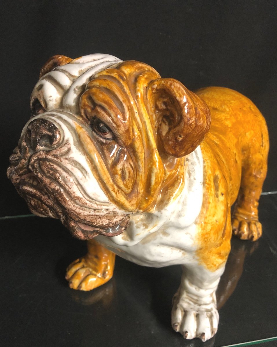 Important DOGUE En céramique émaillée Chien Bouledogue Bulldog-photo-5