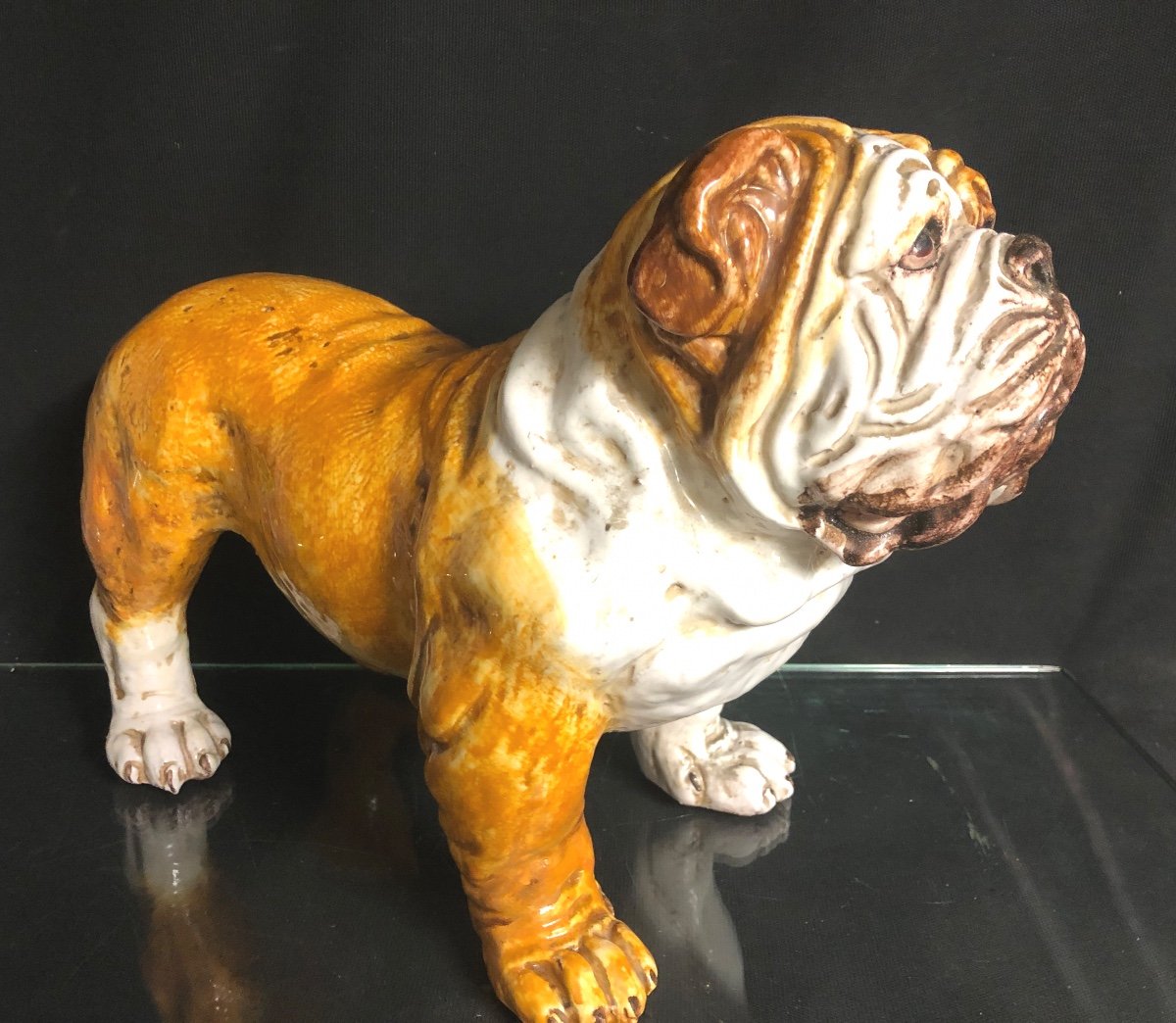 Important DOGUE En céramique émaillée Chien Bouledogue Bulldog