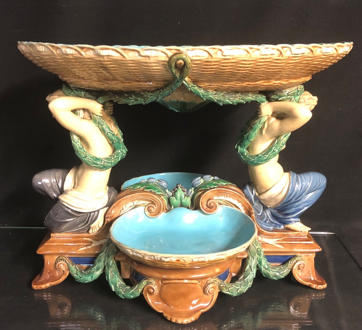 Minton Ou Choisy Le Roi Important Table Centerpiece In Majolica Women Planter