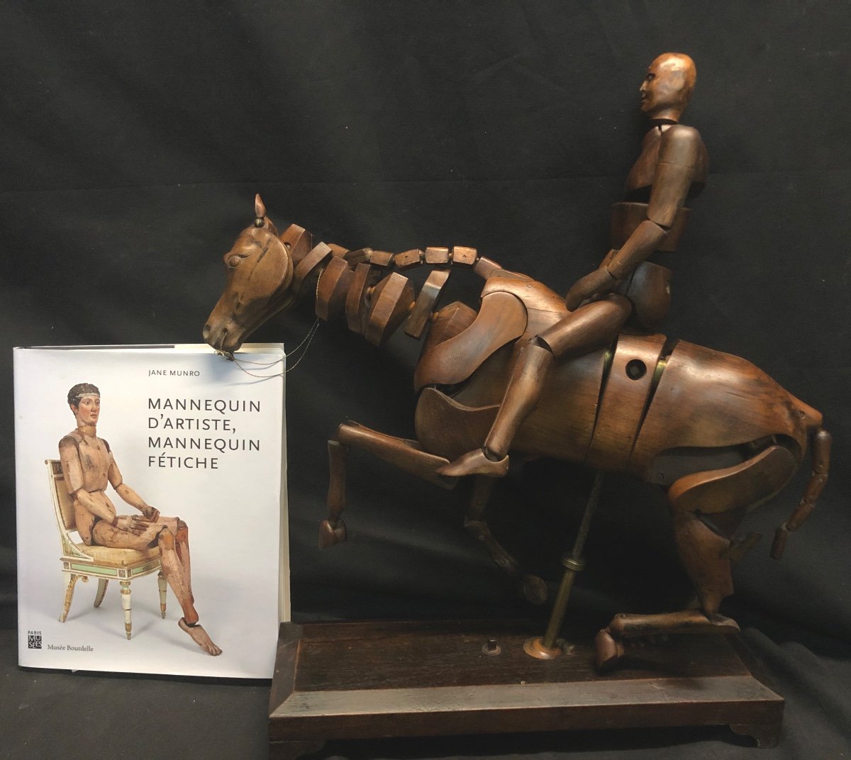 RARE MANNEQUIN D'ATELIER D'ARTISTE XIXe Acajou sculpté et articulé Cheval et Cavalier EN TRES BON ETAT-photo-2